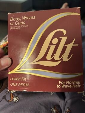 Nostalgic Lilt Perm Lotion Kit Box with Vintage Perm Rods.